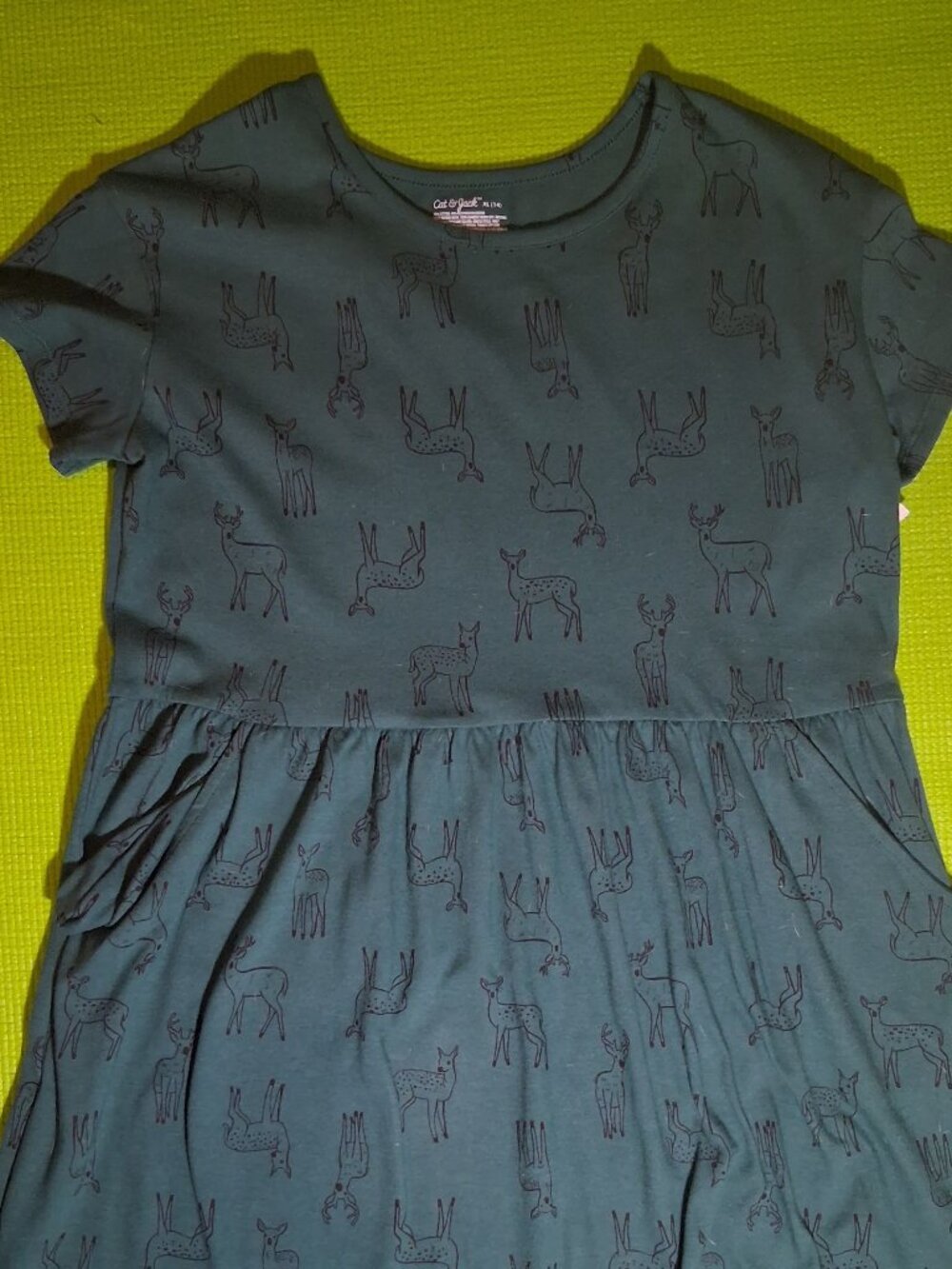 Cat & Jack Green Deer-Print T-Shirt Dress